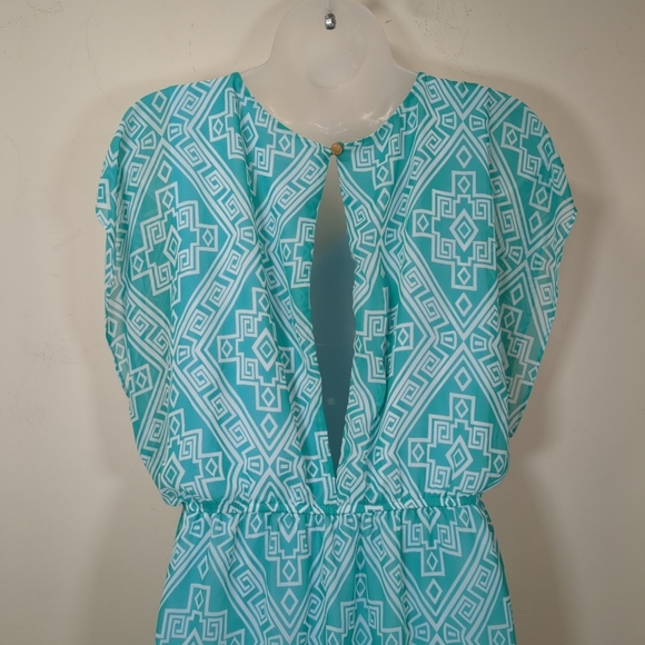 Alya Women's Aqua/White Patterned Dress , Size L - Picture 2 of 6